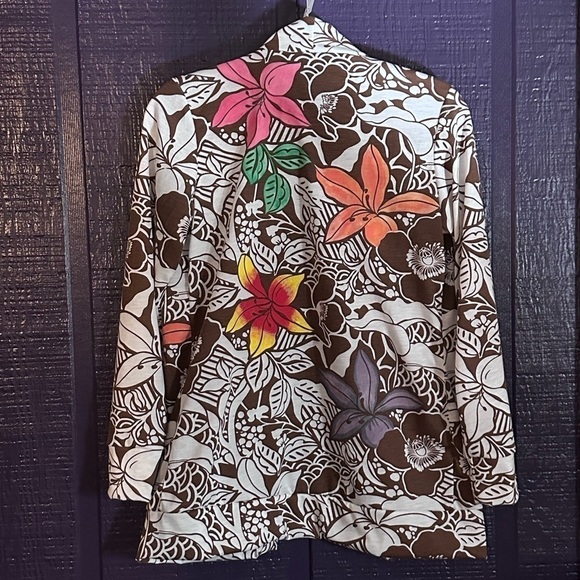 Hand painted flower cardigan handmade sewn thin fabric p2p 17 - Picture 3 of 4